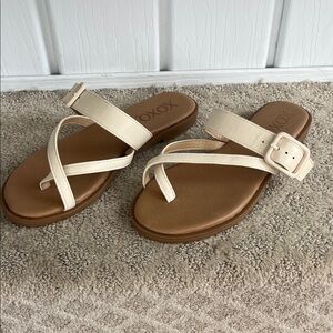 XOXO Cream Strappy Toe-Loop Buckle Sandals